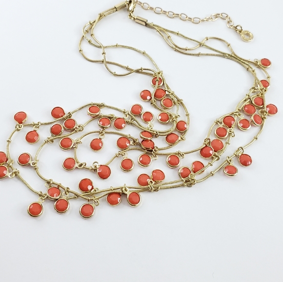 Anne Klein layer necklace gold tone orange accents 3 strands pop color - Picture 15 of 16